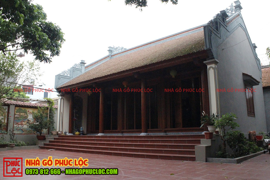 Tổng thể căn nhà gỗ 3 gian cổ truyền ở Bắc Giang 