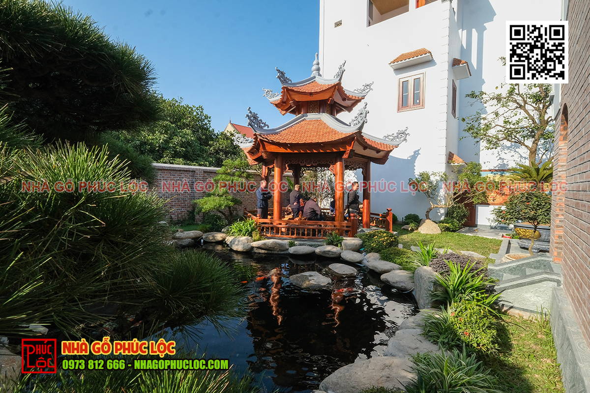 Tiểu cảnh được bố trí nhà chòi đẹp